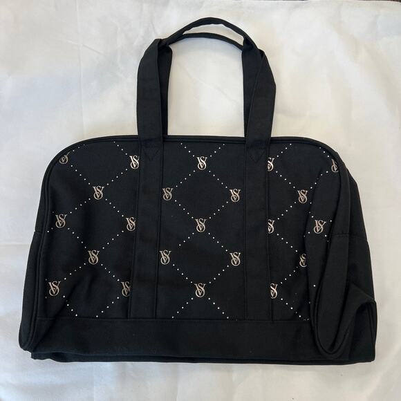 Victoria's Secret Rhinestone Bling Weekender Bag Black Duffle Quilted - Picture 3 of 3